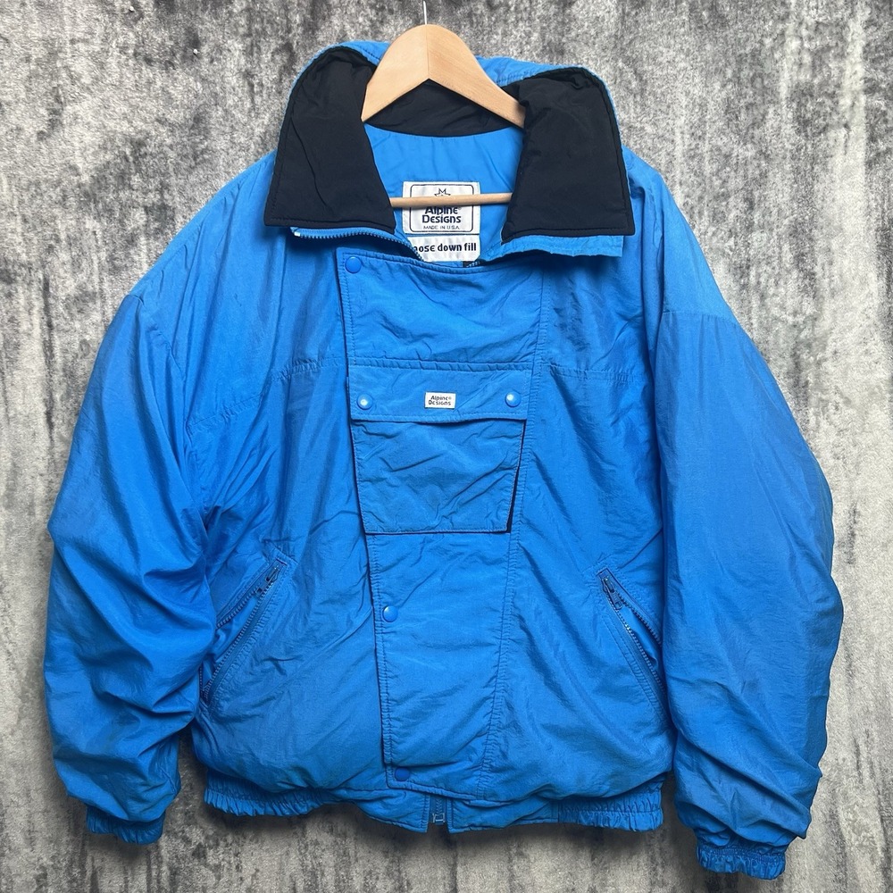 Vintage MEN'S ALPINE DESIGNS GOOSE DOWN FILLED JACKET Blue Medium